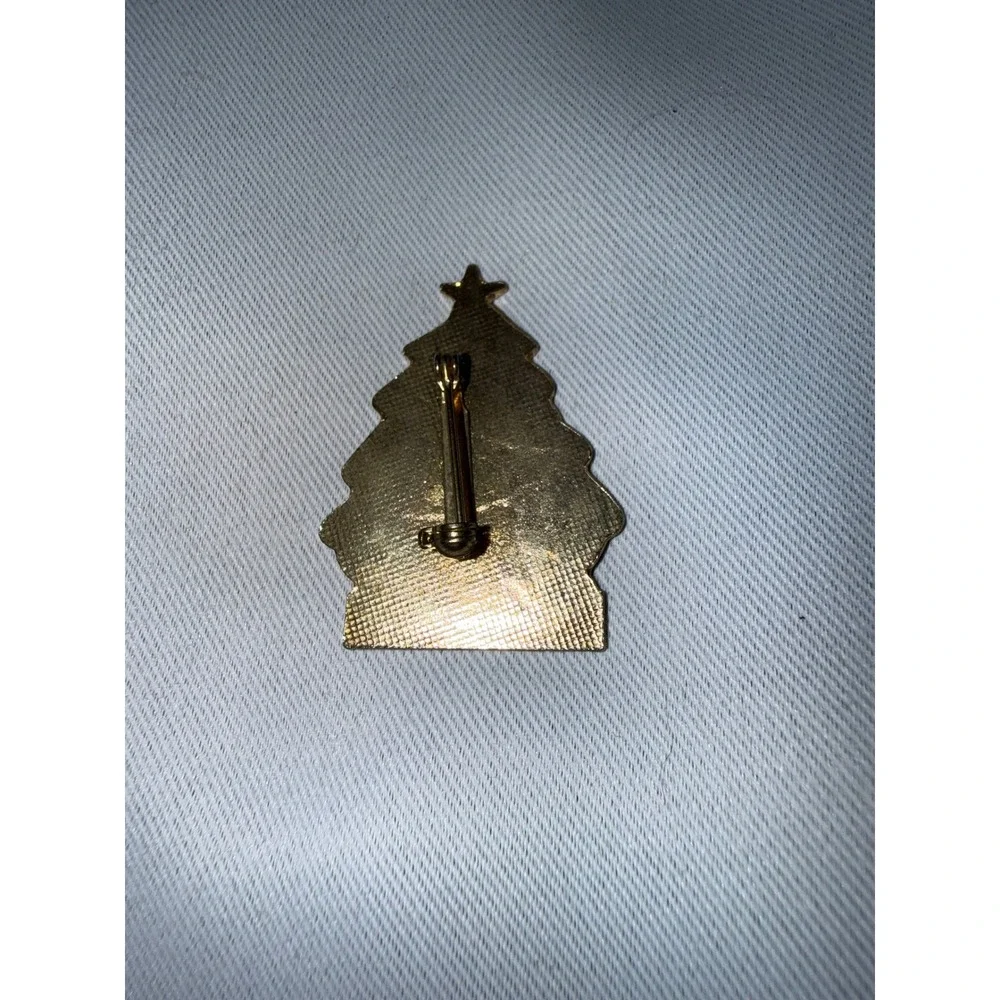 Vintage Christmas Tree Brooch Pin Gold Tone Multi Color Enamel Holiday‎ Jewelry